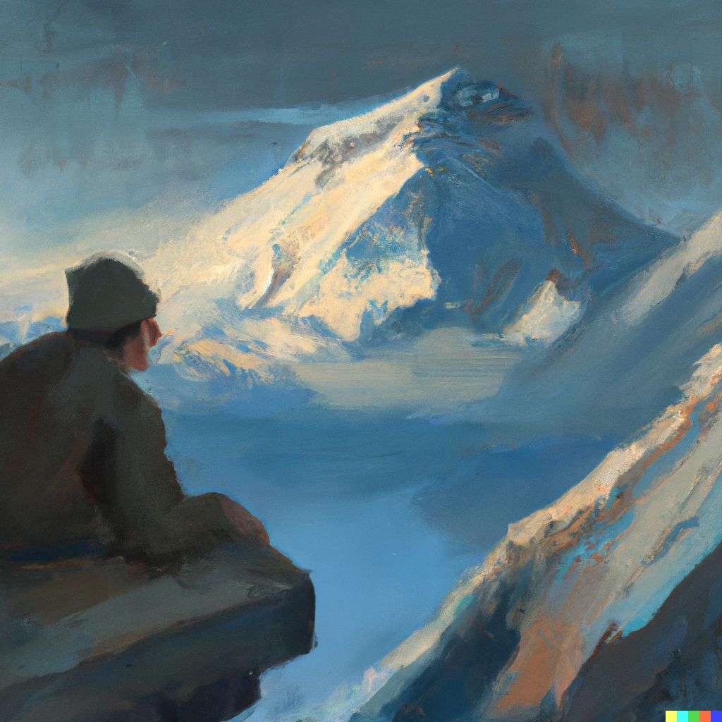 someone gazing at Mount Everest, painting by Edward Hopper